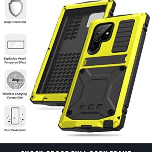 Compatible with Samsung Galaxy S23 Ultra Case Metal with Screen Protector Kickstand Heavy Duty Full Body Military Grade Aluminum Rugged Hard Case for Galaxy S23 Ultra (Yellow, S23 Ultra)