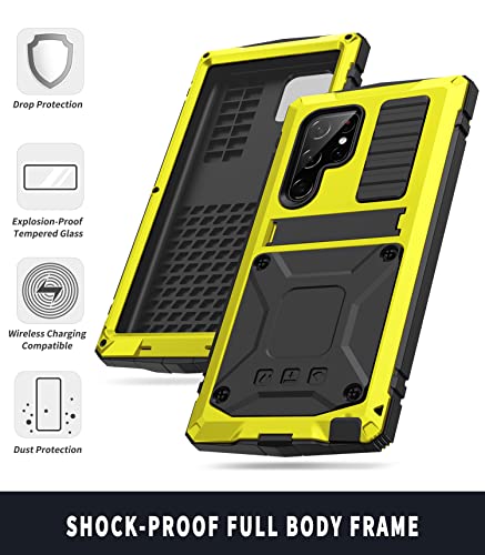 Compatible with Samsung Galaxy S23 Ultra Case Metal with Screen Protector Kickstand Heavy Duty Full Body Military Grade Aluminum Rugged Hard Case for Galaxy S23 Ultra (Yellow, S23 Ultra)