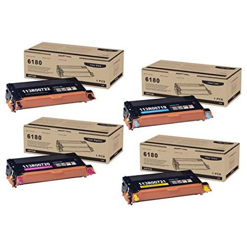 Phaser 6180 Standard Capacity Toner (4 Pack, 1BK/1C/1M/1Y) - UOTY Compatible 113R00722 113R00719 113R00720 113R00721 Toner Replacement for Xerox Phaser 6180MFP-D 6180N 6180 6180DN 6180MFP-N Printer