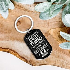 Gifts For Him - Valentines Day Gifts For Men, Boyfriend - Anniversary, Birthday Gifts For Husband From Wife - You’re The Best Thing I’ve Found On The Internet, Coffee Mug Tumbler 14oz w/Keychain