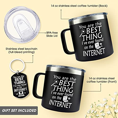 Gifts For Him - Valentines Day Gifts For Men, Boyfriend - Anniversary, Birthday Gifts For Husband From Wife - You’re The Best Thing I’ve Found On The Internet, Coffee Mug Tumbler 14oz w/Keychain