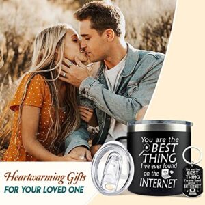 Gifts For Him - Valentines Day Gifts For Men, Boyfriend - Anniversary, Birthday Gifts For Husband From Wife - You’re The Best Thing I’ve Found On The Internet, Coffee Mug Tumbler 14oz w/Keychain