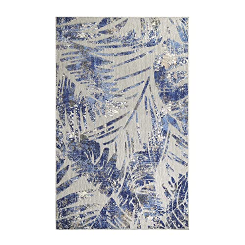 SUPERIOR Indoor Outdoor Runner or Area Rug, Floor Cover, Perfect Decor for Patio, Bedroom, Kitchen, Living Room, Entry, Playroom, Nursery, Tropical Leaves, Siesta Collection, 4' x 6', Cream