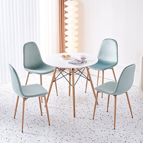 Symylife Dining Chairs Set of 4 with Velvet Cushion Seat, Mid Century Dining Room Kitchen Side Chair, Metal Legs, Green