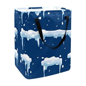 white snow ice print collapsible laundry hamper, 60l waterproof laundry baskets washing bin clothes toys storage for dorm bathroom bedroom