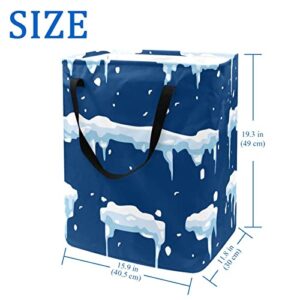White Snow Ice Print Collapsible Laundry Hamper, 60L Waterproof Laundry Baskets Washing Bin Clothes Toys Storage for Dorm Bathroom Bedroom
