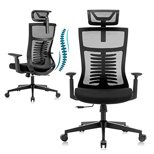 Ergonomic Home Task Chair,Adjustable Big Home Office Chairs with Lumbar Support,Breathable Fishnet Mesh Backrest Computer Chair with Adjust Headrest,Tall ,Black