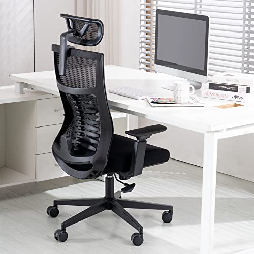 Ergonomic Home Task Chair,Adjustable Big Home Office Chairs with Lumbar Support,Breathable Fishnet Mesh Backrest Computer Chair with Adjust Headrest,Tall ,Black