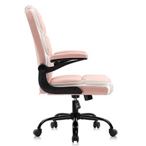 LUKEO Office Chairs Pink Desk Chair with Arms PU Leather Computer Chair for