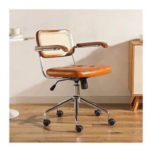 lukeo rattan computer chair retro rotating chair comfortable study desk seat breathable armrest office furniture