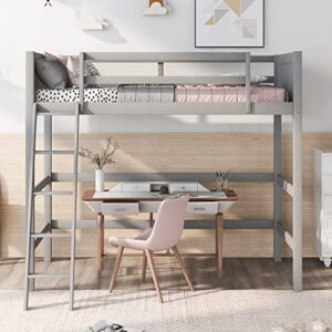 odc twin loft bed with angle ladder, solid wood loft bed with safety guardrail for teenagers and adults, high loft bed with wooden slats support, no box spring needed