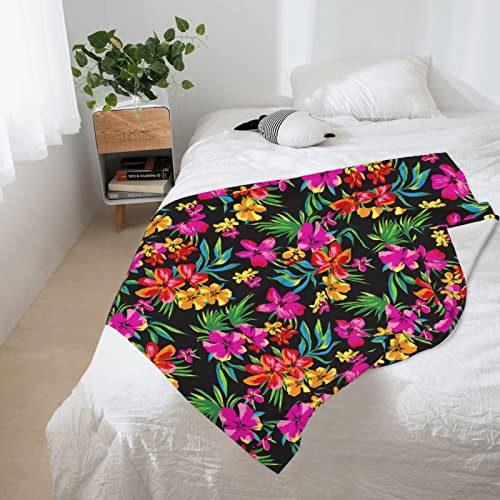 Hawaiian Flower Blanket Soft Flannel Blanket 60x50in for Sofa Bed Camping Trip