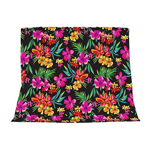 Hawaiian Flower Blanket Soft Flannel Blanket 60x50in for Sofa Bed Camping Trip