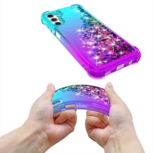 YZOK for Galaxy A14 5G Phone Case,Samsung A14 5G Case,with HD Screen Protector,Gradient Quicksand Glitter Liquid Floating Cute Phone Case for Samsung Galaxy A14 5G (Teal/Purple)