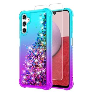 yzok for galaxy a14 5g phone case,samsung a14 5g case,with hd screen protector,gradient quicksand glitter liquid floating cute phone case for samsung galaxy a14 5g (teal/purple)