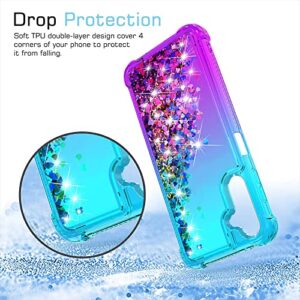 YZOK for Galaxy A14 5G Phone Case,Samsung A14 5G Case,with HD Screen Protector,Gradient Quicksand Glitter Liquid Floating Cute Phone Case for Samsung Galaxy A14 5G (Teal/Purple)