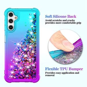 YZOK for Galaxy A14 5G Phone Case,Samsung A14 5G Case,with HD Screen Protector,Gradient Quicksand Glitter Liquid Floating Cute Phone Case for Samsung Galaxy A14 5G (Teal/Purple)