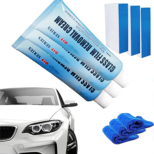 LONGLUAN Car Glass Oil Film Cleaner, Glass Oil Film Removing Paste, Car Windshield Oil Film Cleaner, Car Windshield Cleaning Cream, Safety and Long-term Protection (3pcs)