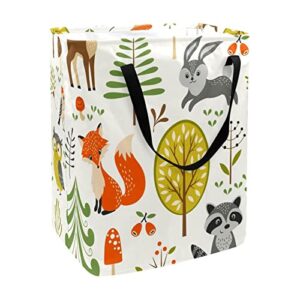 forest animals print collapsible laundry hamper, 60l waterproof laundry baskets washing bin clothes toys storage for dorm bathroom bedroom