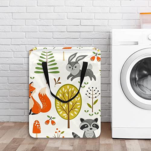 Forest Animals Print Collapsible Laundry Hamper, 60L Waterproof Laundry Baskets Washing Bin Clothes Toys Storage for Dorm Bathroom Bedroom