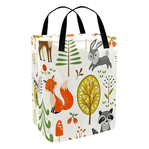 Forest Animals Print Collapsible Laundry Hamper, 60L Waterproof Laundry Baskets Washing Bin Clothes Toys Storage for Dorm Bathroom Bedroom