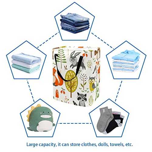 Forest Animals Print Collapsible Laundry Hamper, 60L Waterproof Laundry Baskets Washing Bin Clothes Toys Storage for Dorm Bathroom Bedroom