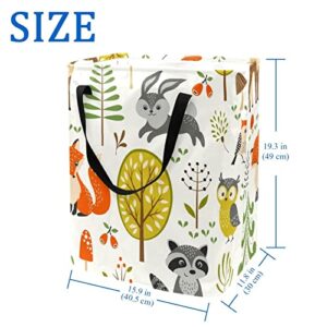 Forest Animals Print Collapsible Laundry Hamper, 60L Waterproof Laundry Baskets Washing Bin Clothes Toys Storage for Dorm Bathroom Bedroom