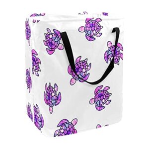 sea turtle purple color print collapsible laundry hamper, 60l waterproof laundry baskets washing bin clothes toys storage for dorm bathroom bedroom