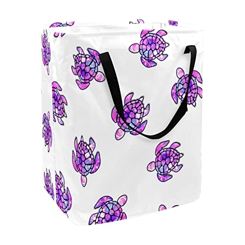 Sea Turtle Purple Color Print Collapsible Laundry Hamper, 60L Waterproof Laundry Baskets Washing Bin Clothes Toys Storage for Dorm Bathroom Bedroom