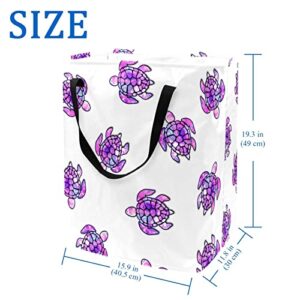 Sea Turtle Purple Color Print Collapsible Laundry Hamper, 60L Waterproof Laundry Baskets Washing Bin Clothes Toys Storage for Dorm Bathroom Bedroom