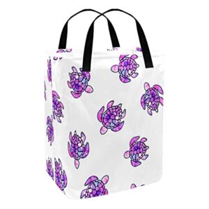 Sea Turtle Purple Color Print Collapsible Laundry Hamper, 60L Waterproof Laundry Baskets Washing Bin Clothes Toys Storage for Dorm Bathroom Bedroom