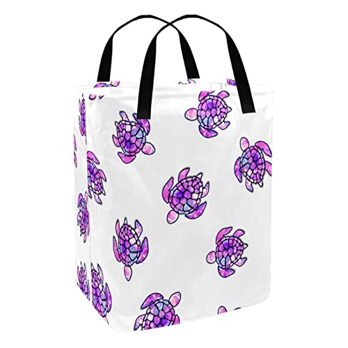 Sea Turtle Purple Color Print Collapsible Laundry Hamper, 60L Waterproof Laundry Baskets Washing Bin Clothes Toys Storage for Dorm Bathroom Bedroom