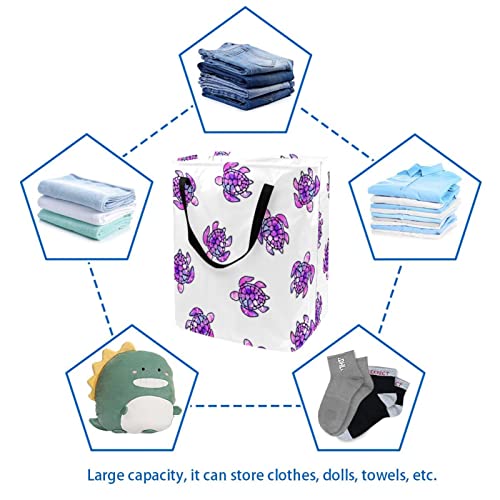 Sea Turtle Purple Color Print Collapsible Laundry Hamper, 60L Waterproof Laundry Baskets Washing Bin Clothes Toys Storage for Dorm Bathroom Bedroom