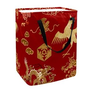 chinese traditional paper-cut art print collapsible laundry hamper, 60l waterproof laundry baskets washing bin clothes toys storage for dorm bathroom bedroom
