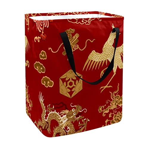 Chinese Traditional Paper-Cut Art Print Collapsible Laundry Hamper, 60L Waterproof Laundry Baskets Washing Bin Clothes Toys Storage for Dorm Bathroom Bedroom
