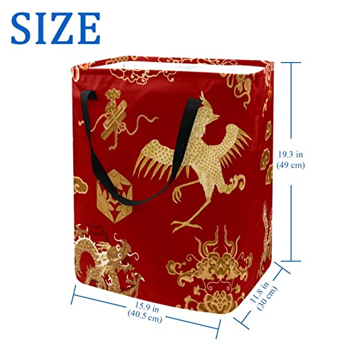 Chinese Traditional Paper-Cut Art Print Collapsible Laundry Hamper, 60L Waterproof Laundry Baskets Washing Bin Clothes Toys Storage for Dorm Bathroom Bedroom