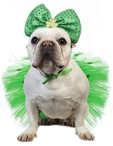 impoosy st. patrick's day dog costume pet green irish headband with dog clover dresses for dogs cats st. patrick's day (green)