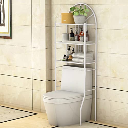 Over The Toilet Storage Cabinet, 3 -Tier Toilet Storage Rack Freestanding Bathroom Shelves Over Toilet Anti-Slip Space Saver Over The Toilet Rack, White