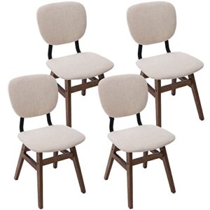 vescasa linen farmhouse dining chairs with curved back and seat, mid century modern upholstered armless lounge chairs with wood legs for kitchen, dining room, set of 4, cream