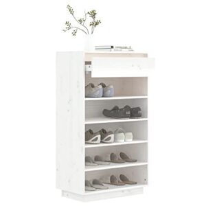 Aisifx Shoe Cabinet White 23.6"x13.4"x41.3" Solid Wood Pine