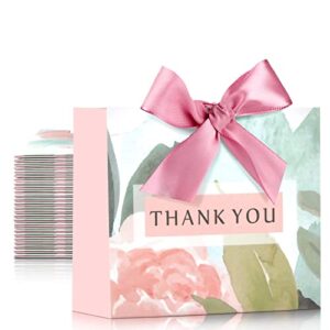 pink thank you bags with pink bow ribbon, small candy goodie gift bags treat boxes for wedding bridal baby shower business party supplies, 4.53 x 1.77 x 3.94 inches (24 pcs)