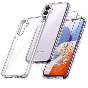 jetech 2 in 1 case for samsung galaxy a14 5g 6.6-inch (not for a14 4g), with 2-pack screen protector, tempered glass film, shockproof bumper phone protective cover clear back (clear)
