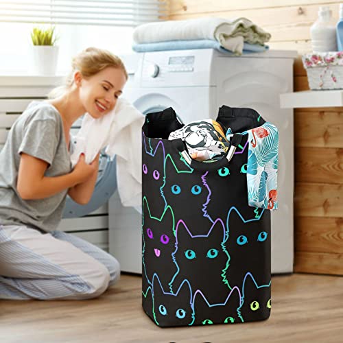 Kigai Colorful Black Cat Laundry Hamper Large Waterproof Foldable with Handle Laundry Basket for Bathroom Closet Storage Laundry Organizer