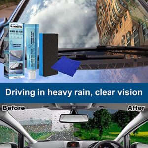 LONGLUAN Car Glass Oil Film Cleaner, Glass Film Removal Cream with Sponge and Towel, Universal Car Windshield Oil Film Cleaner, Glass Stripper Water Spot Remover, Safety and Long-term Protection (3)