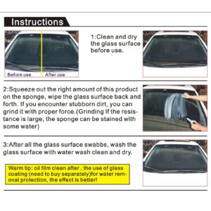 longluan car glass oil film cleaner - glass film removal cream - car glass oil film cleaner safety and long-term protection - glass stripper water spot remover with sponge and towel (3)