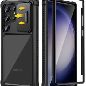 Caka for Galaxy S23 Ultra Case with Slide Camera Lens Cover Military Grade Drop Proof Protection Rugged Protective Clear Phone Case Cover for Samsung Galaxy S23 Ultra 6.8 inch 2023, Black