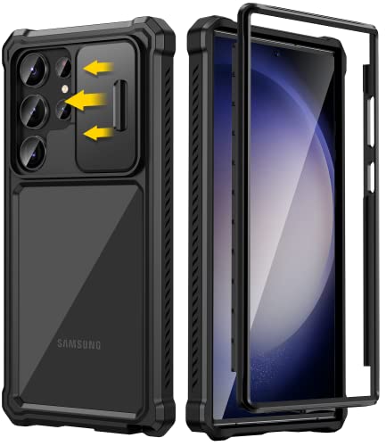 Caka for Galaxy S23 Ultra Case with Slide Camera Lens Cover Military Grade Drop Proof Protection Rugged Protective Clear Phone Case Cover for Samsung Galaxy S23 Ultra 6.8 inch 2023, Black