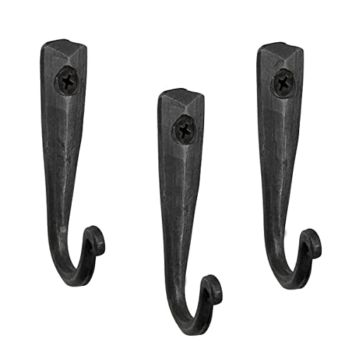 Hand Forged Metal Wall Hook Set of 3 Pcs Wrought Iron Handmade Rustic Wall Coat Hook Blacksmith Metal Wall Mounted Coat Hook Rack Classic Look Black Antique Finish Kitchen Hooks by Living Ideas