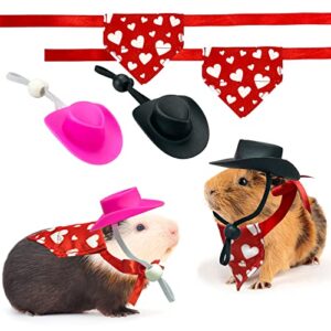 cooshou 4 pcs valentine's day guinea pig hat bandana outfits hamster hat costume small animal black pink hats heart bandanas clothes suitable for rats hamster guinea pig lizard