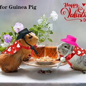 CooShou 4 Pcs Valentine's Day Guinea Pig Hat Bandana Outfits Hamster Hat Costume Small Animal Black Pink Hats Heart Bandanas Clothes Suitable for Rats Hamster Guinea Pig Lizard